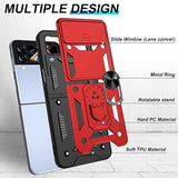 For Samsung Galaxy Z Flip 4 Case With Slide Camera Cover, 360°Rotation Ring Kickstand [Military Grade] Case For Samsung Galaxy Z Flip 4,Red