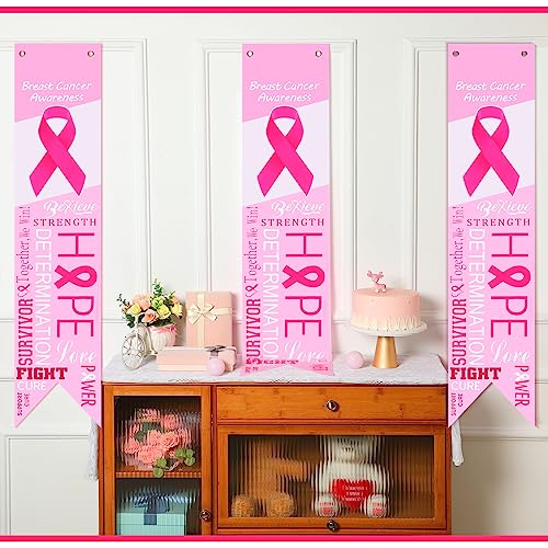 12 Pcs Breast Cancer Awareness Banner Accessories Pink Ribbon Sign