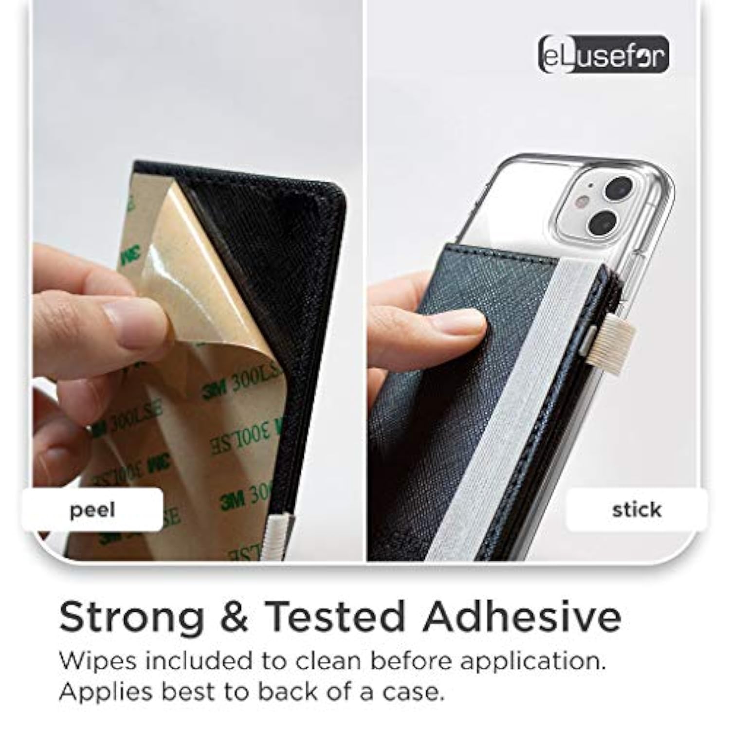 Stick-On Phone Wallet with 6 Sleeves & Stand - Waterproof, Travel-Proof - Black