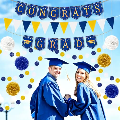 Blue and Gold Graduation Decorations 2026 Set, Congrats Grad Banner