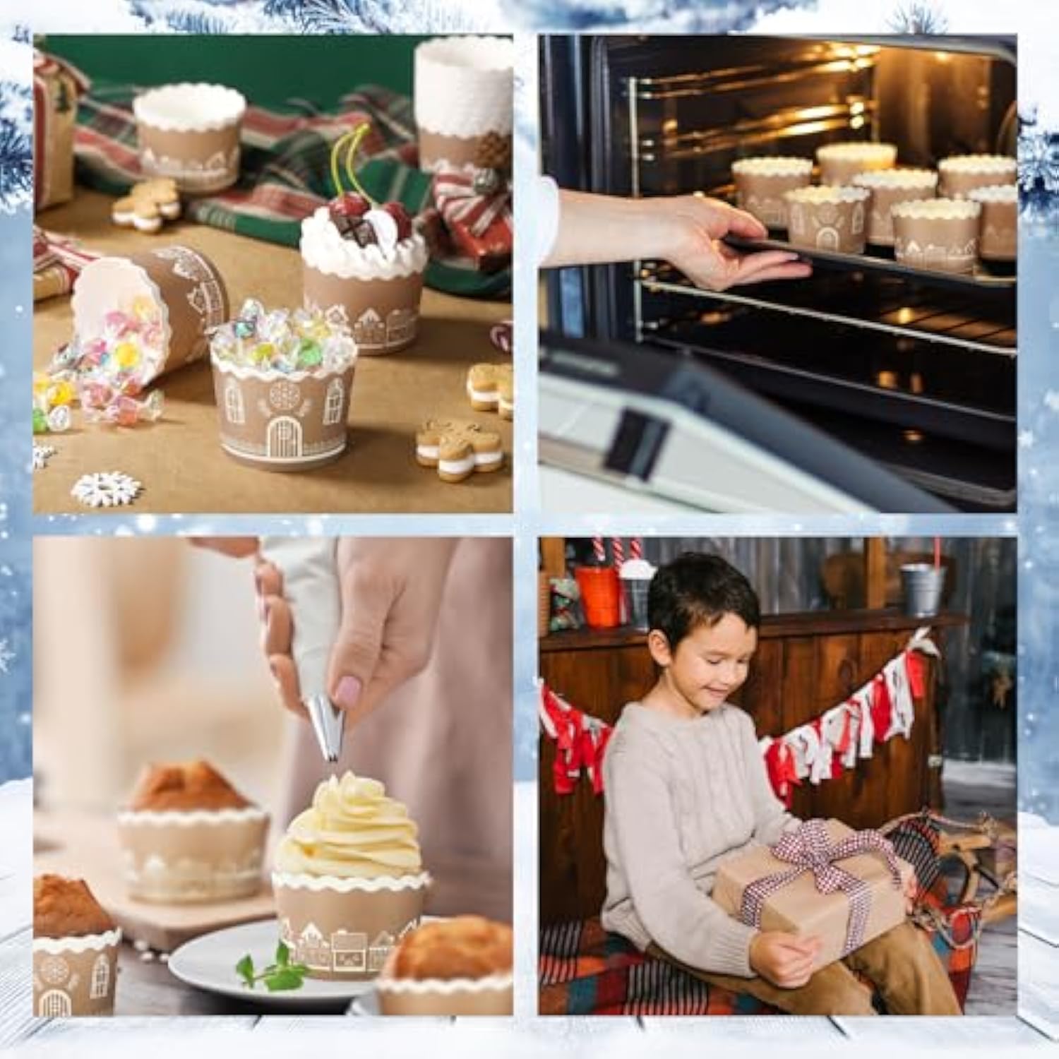 100 Pcs Christmas Paper Baking Cup Gingerbread House Muffin Cups Cupcake Wrappers Muffins Liners For Xmas Holiday Birthday Party Candy Cake Make Snack Christmas Decorations Supplies