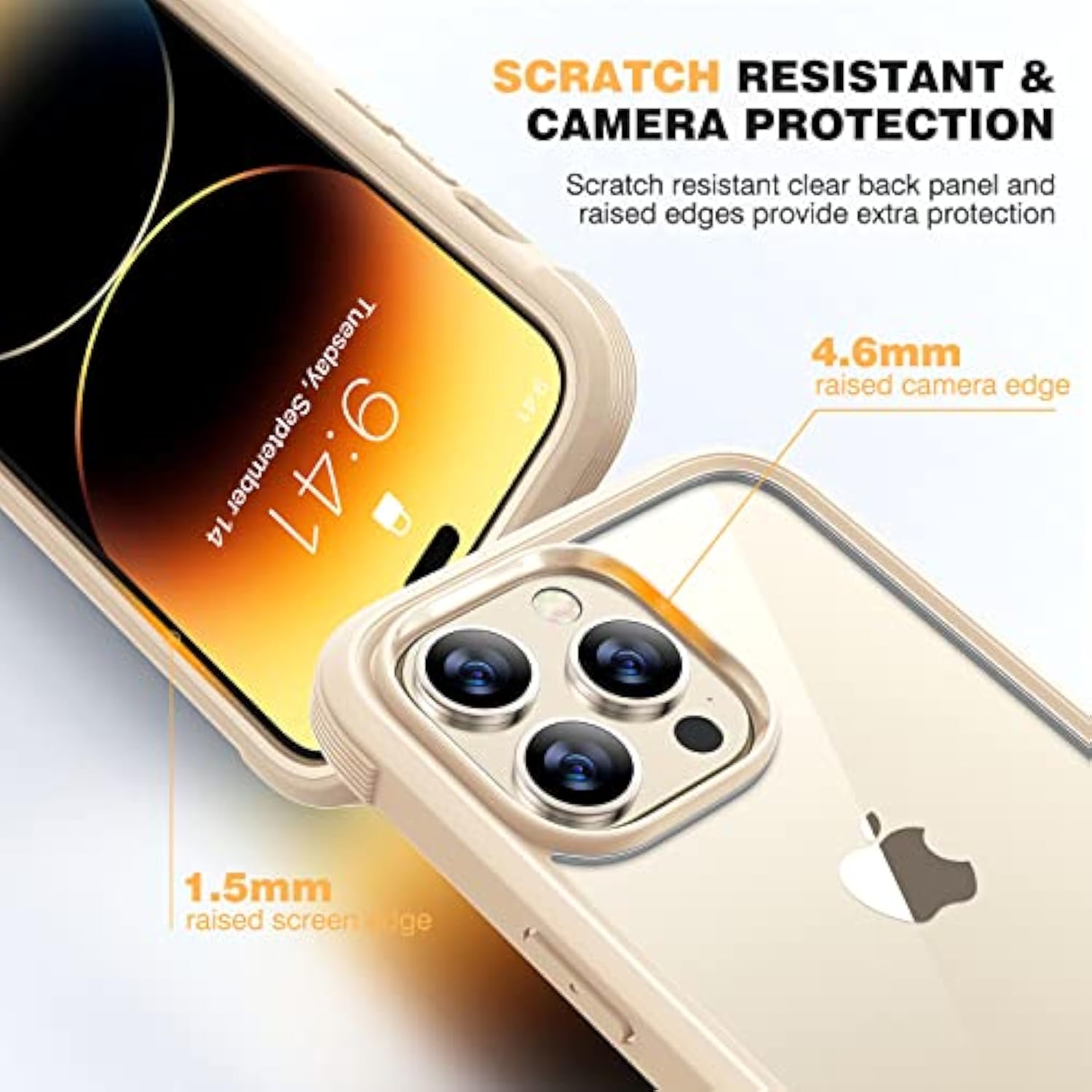 Designed For 14 Pro Max Case 6.7’’, Full Body Rugged Case [2023 Upgraded] W/Built-In Touch Sensitive Anti-Scratch Screen Protector+Tempered Glass Camera Lens Protector(Bean Yellow)