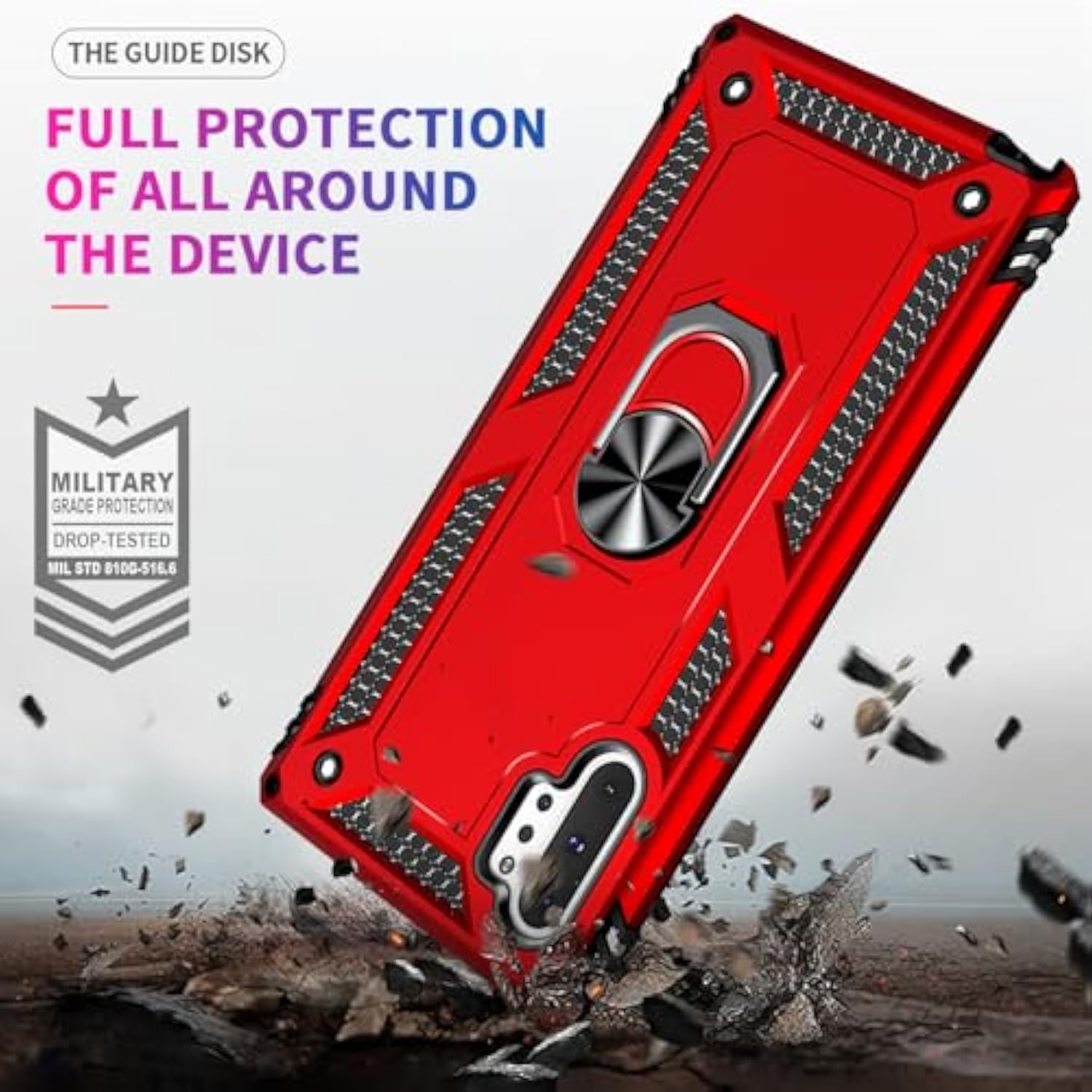 For Samsung Galaxy Note 10 Plus Case With Screen Protector:[Military Grade Drop Tested] Ring Holder Kickstand Shockproof Anti-Slip Protective Phone Case For Note 10 Plus 6.8- Red
