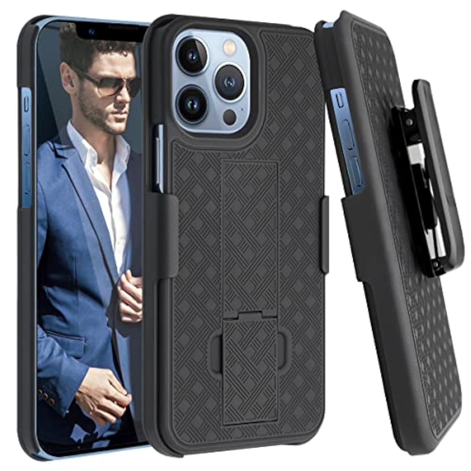 Compatible With Iphone 13 Pro Max 5G Holster Case Combo Shell Slim Rugged Case With Kickstand Swivel Belt Clip Holster Shockproof Cover Case For Iphone 13 Pro Max 5G(6.7 Inch) 2021,Black