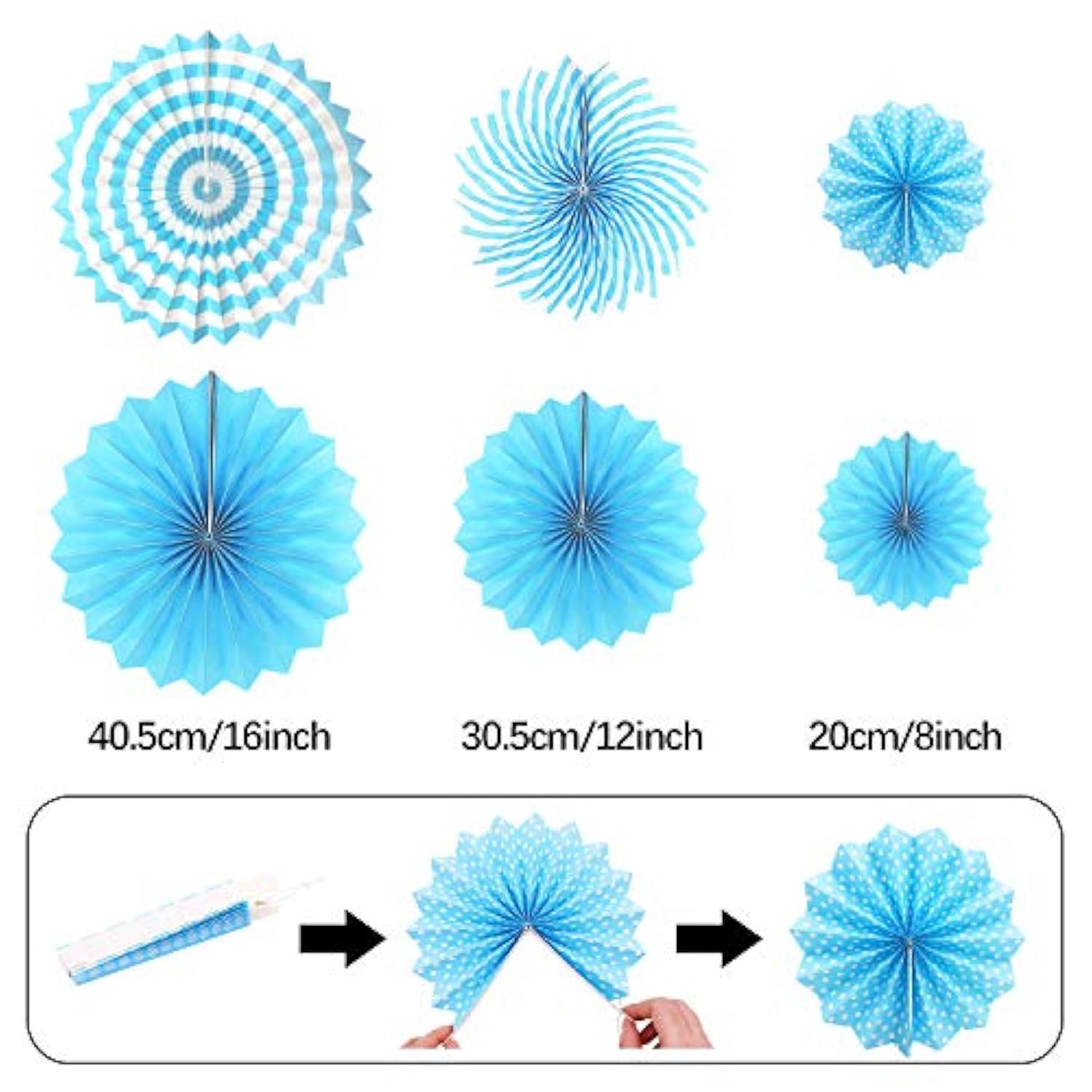 Navy Blue Party Decoration,23Pcs Hanging Paper Fans,Pom Poms Flowers,Garland String Polka Dot And Triangle Bunting Flag Packs For Boy Birthday, Bridal Shower,Baby Boy Showers,Wedding