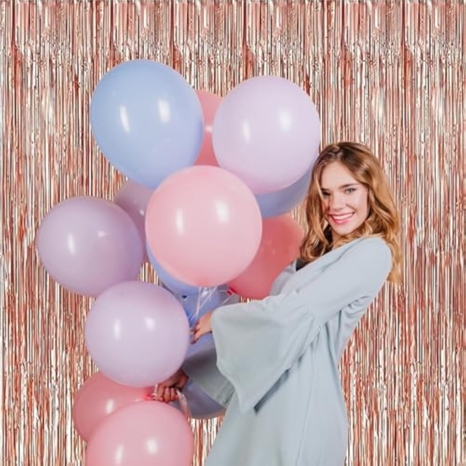 2-Pack Rose Gold Foil Fringe Curtains 3x6.5 ft for Party and Event Decor