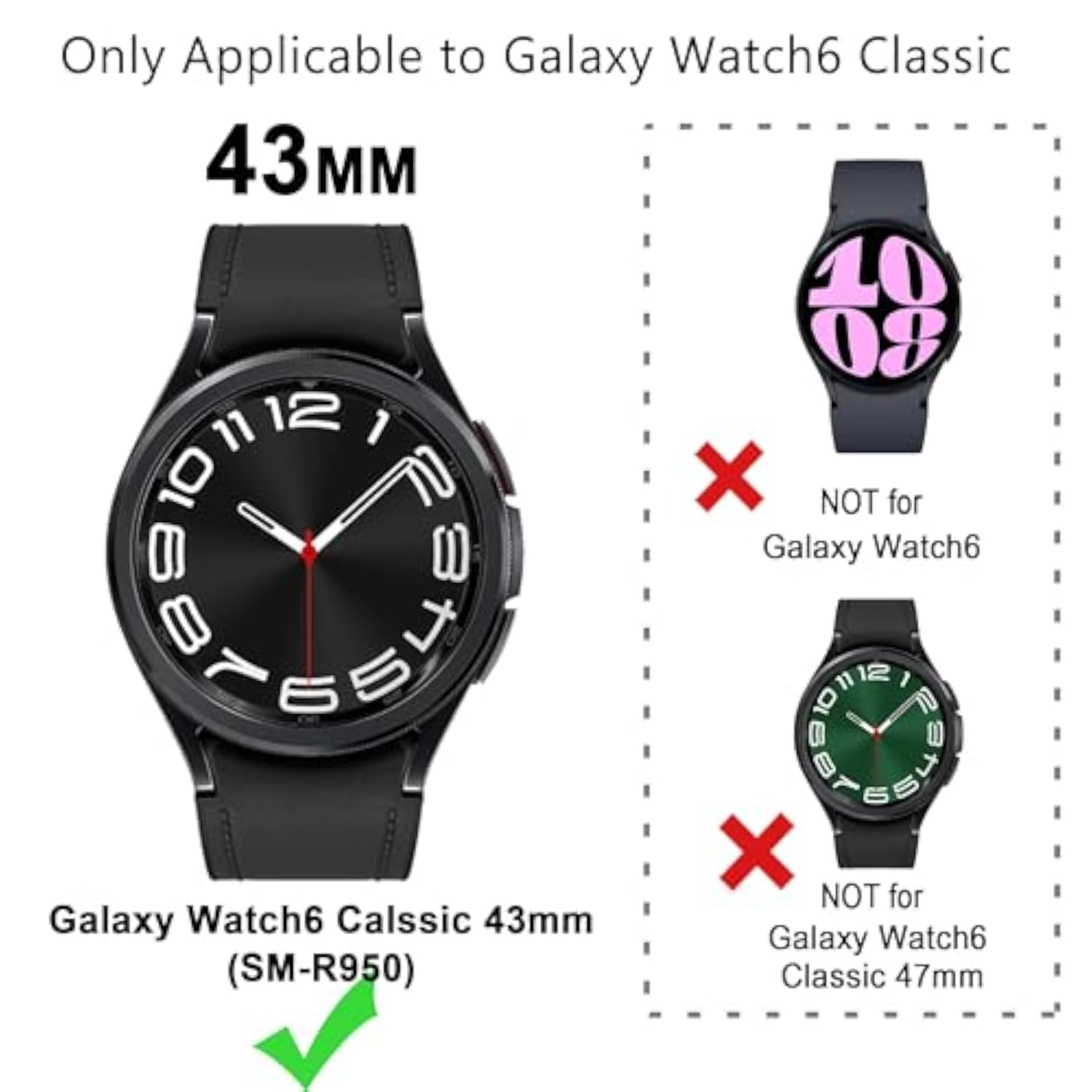 2 in 1 Watch Bling Case for Samsung Galaxy Watch 6 Classic 43mm SM R950 PC Protective Bumper Cover Glitter Rhinestone Bezel Ring Silver