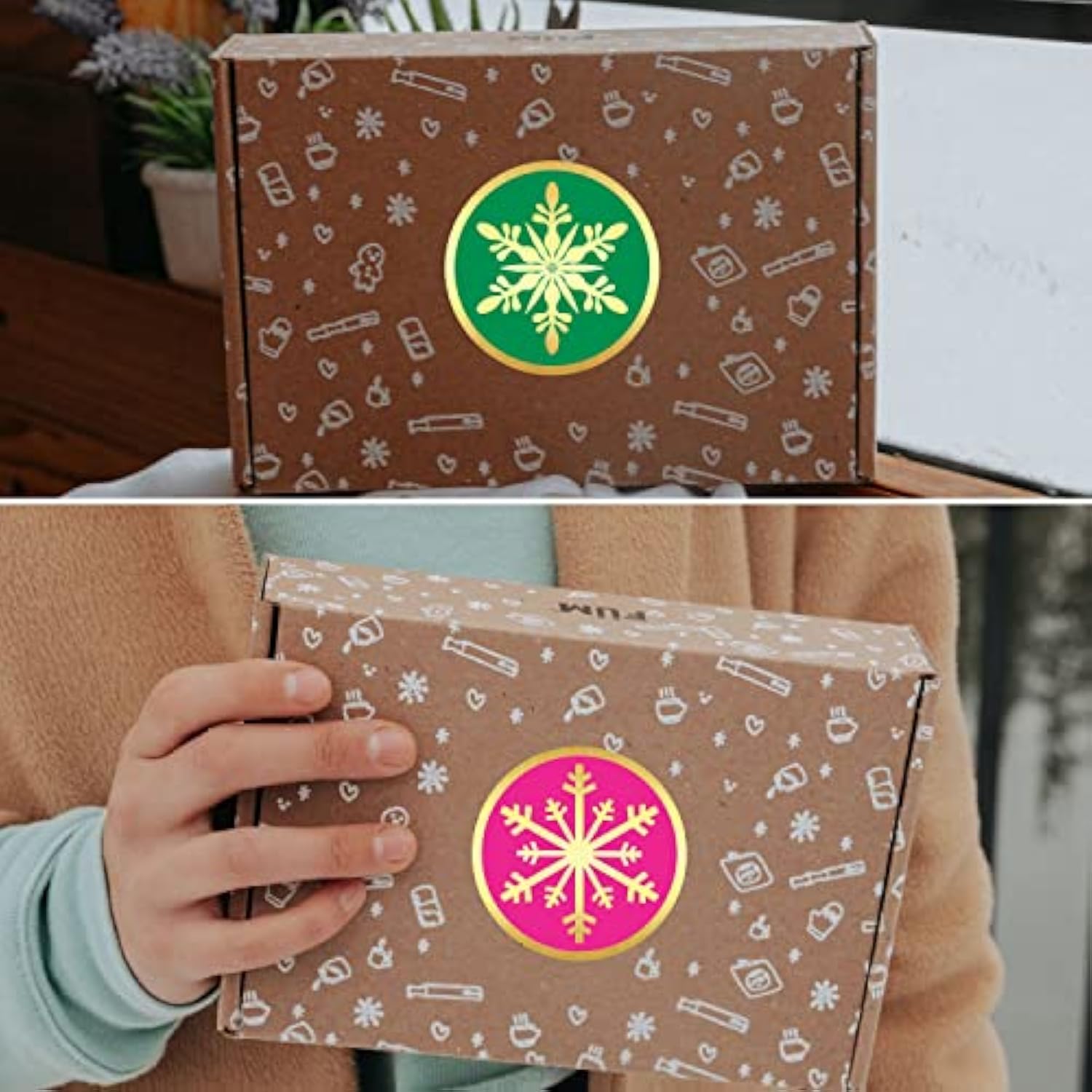 Snowflake Stickers - (Pack Of 120) 2" Large Round Gold Foil Stamping Labels For Christmas Holiday Cards Gift Envelope Seals Boxes