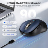 Bluetooth Wireless Mouse For Laptop,Usb+Bt×2,Usb-C Charging,Quiet Multi Device Mouse,Metal 4-Way Super Scrolling,± 3200 Dpi,10 Button,Plug&Play,Ergo Computer Cordless Mice,For Ipad/Tablet/Mac/Pc/Phone