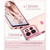 For Motorola Motogpower5G2025 Case With 2X Screen Protector, For Girl Women Cute Girly Loveheart Luxury Gold Soft Cover Camera Protection Bumper Silicone Shockproof Phone Case (Pink)