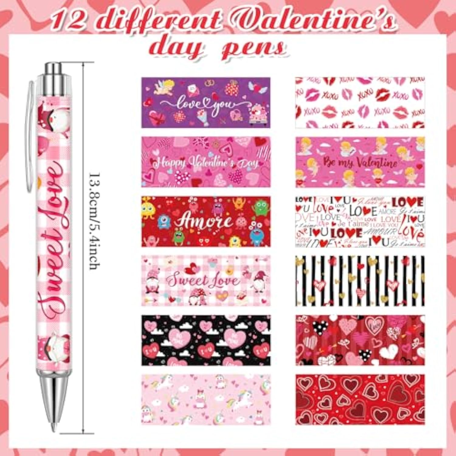 48 Pcs Valentines Day Pens Bulk Valentine'S Day Ballpoint Pens Retractable Heart Black Gel Ink For Wedding Party Exchange Gift Office Supplies