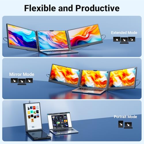 Laptop Screen Extender, 14" Triple Portable Monitor For Laptop, 1080P Fhd Ips Screen Extender Monitors For 13"-17", Travel Monitor For Mac/Windows/Chrome, Built-In Speakers