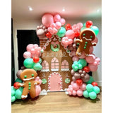 Christmas Balloons Arch, Pastel Green Pink Christmas Balloons Garland Kit With Green Candy Gingerbread Man Foil Balloons, Snowflakes Confetti Red Gold Balloons For Xmas Christmas Birthday Decorations