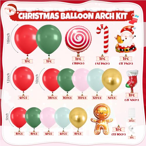 Christmas Balloon Arch Kit Pink Green, 108 Pcs Gingerbread Decorations