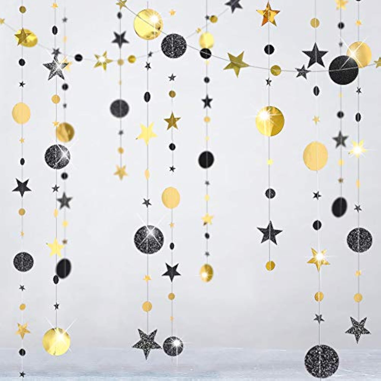 Black Gold Party Decorations Star Garland Moon Stars Hanging Star Streamers Birthday Wedding Baby Shower Graduation Nye 2024 New Year Eid Ramadan Galaxy Starry Night Party Supplies