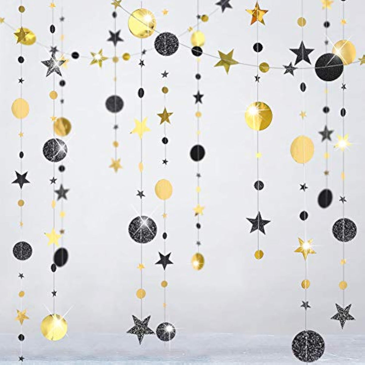 Black Gold Party Decorations Star Garland Moon Stars Hanging Star Streamers Birthday Wedding Baby Shower Graduation Nye 2024 New Year Eid Ramadan Galaxy Starry Night Party Supplies