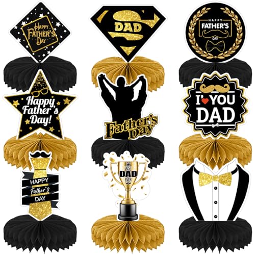 Father's Day Honeycomb Centerpieces, Black Gold Dad Table Decorations, Happy Fathers Day Table Centerpieces for Dad Party Table Decor