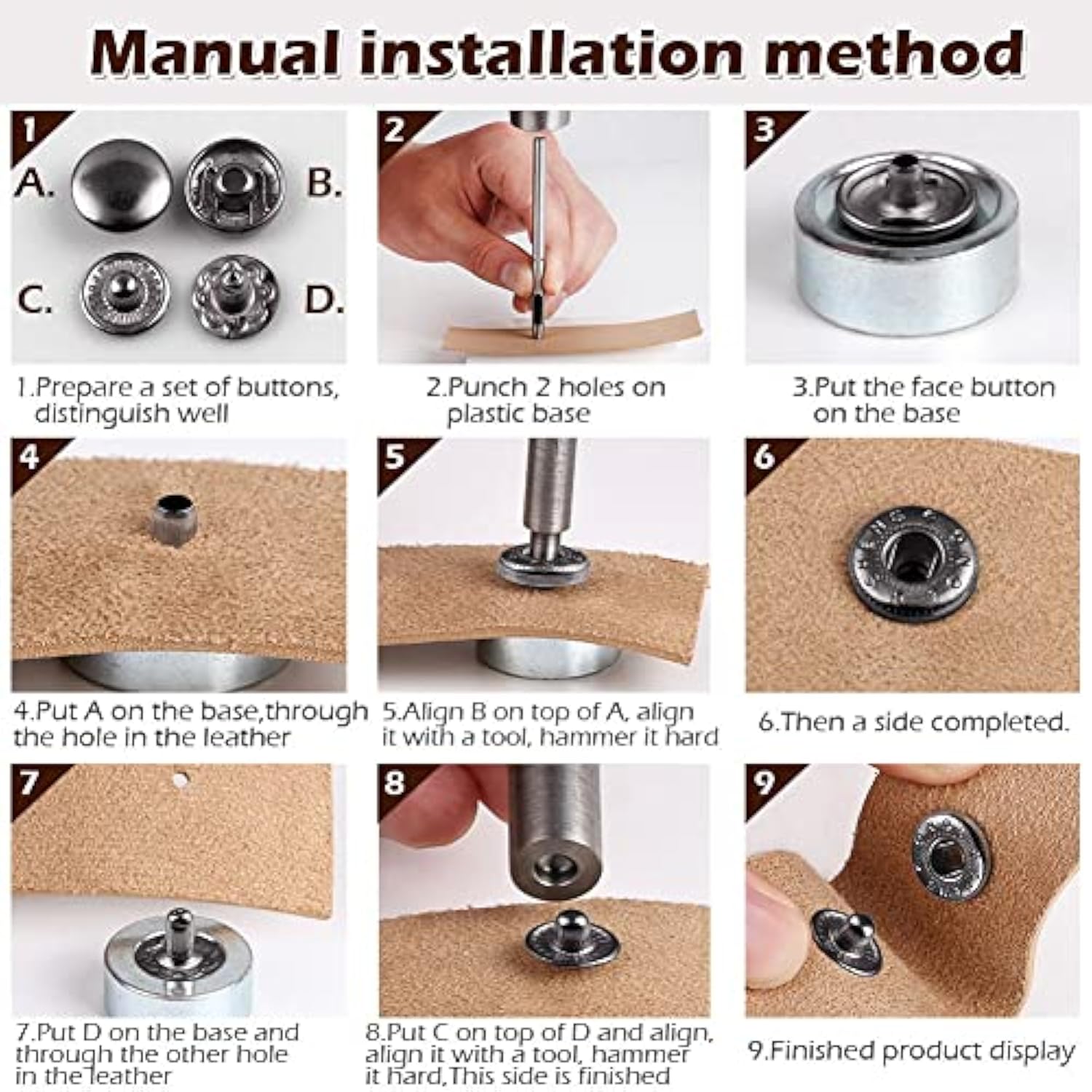Snap Fasteners Kit 10Mm 50 Sets Snap Buttons For Fabric Clothes Sewing