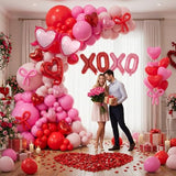172Pcs Valentines Day Balloon Garland Arch Kit with Pink and Red Balloons 18" 12" 10" 5", XOXO Foil Balloons for Women Girls Valentines Day Wedding Engagement Anniversary Party Decorations