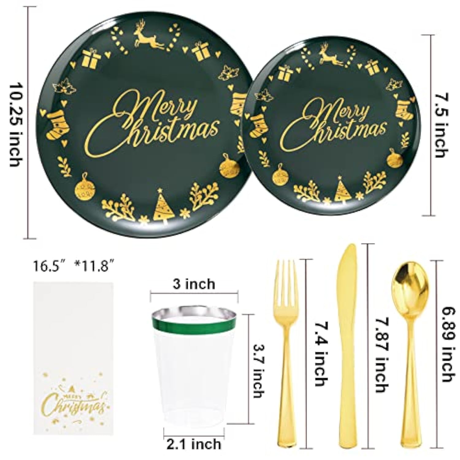 175Pieces Christmas Plastic Plates - Green Plastic Plates And Napkins Include 25Dinner Plate 25Dessert Plate 25Knives 25Forks 25Spoons 25Cups 25Napkins For Christmas