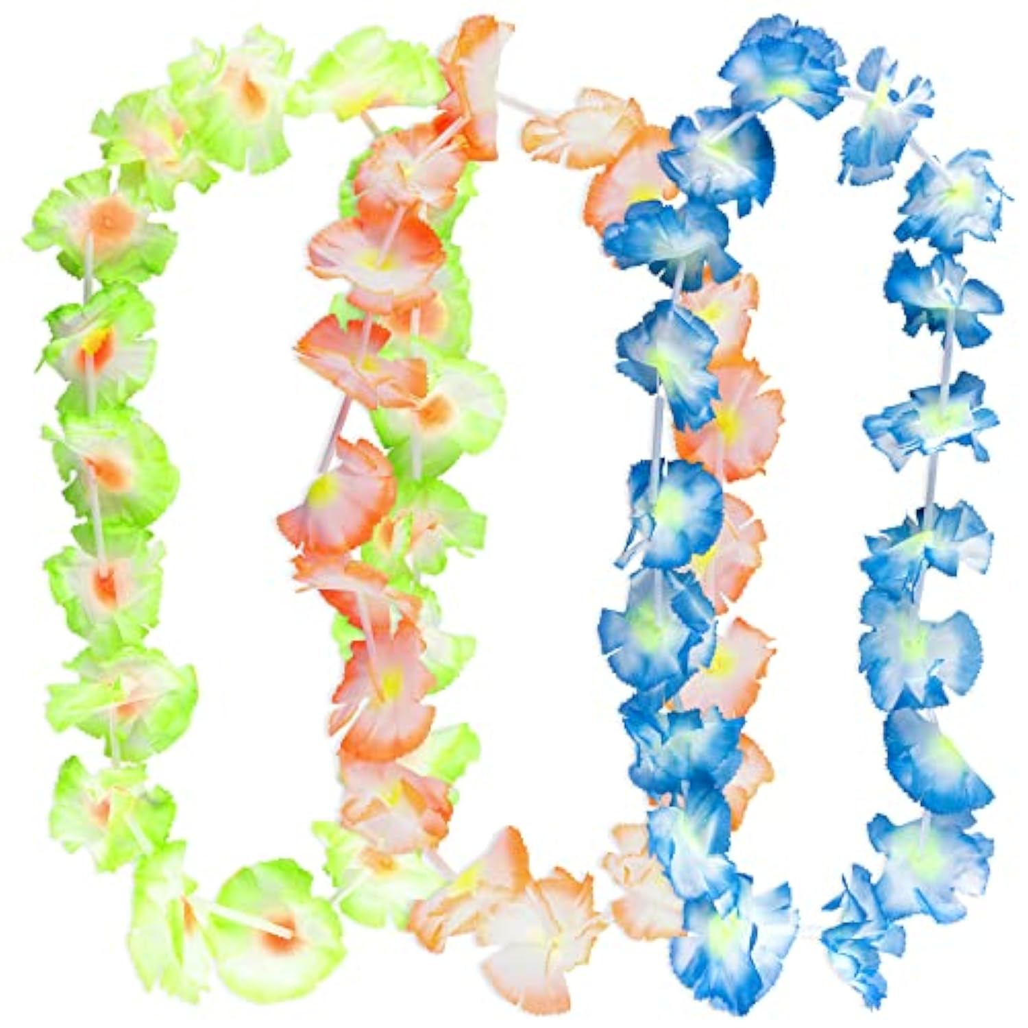 Giant Hawaiian Ruffled Simulated Colorful Luau Silk Flower Leis Jumbo Necklaces For Tropical Island Beach Theme Party Event, Birthday Supplies, Costume (12 Pack)