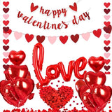 Valentines Day Decorations Kit With 3 Pack Hearts Felt Garland, 1 Happy Valentine's Day Banner, Love Heart Valentines Balloons And 500pcs Rose Petals For Anniversary Galentines Day Decorations