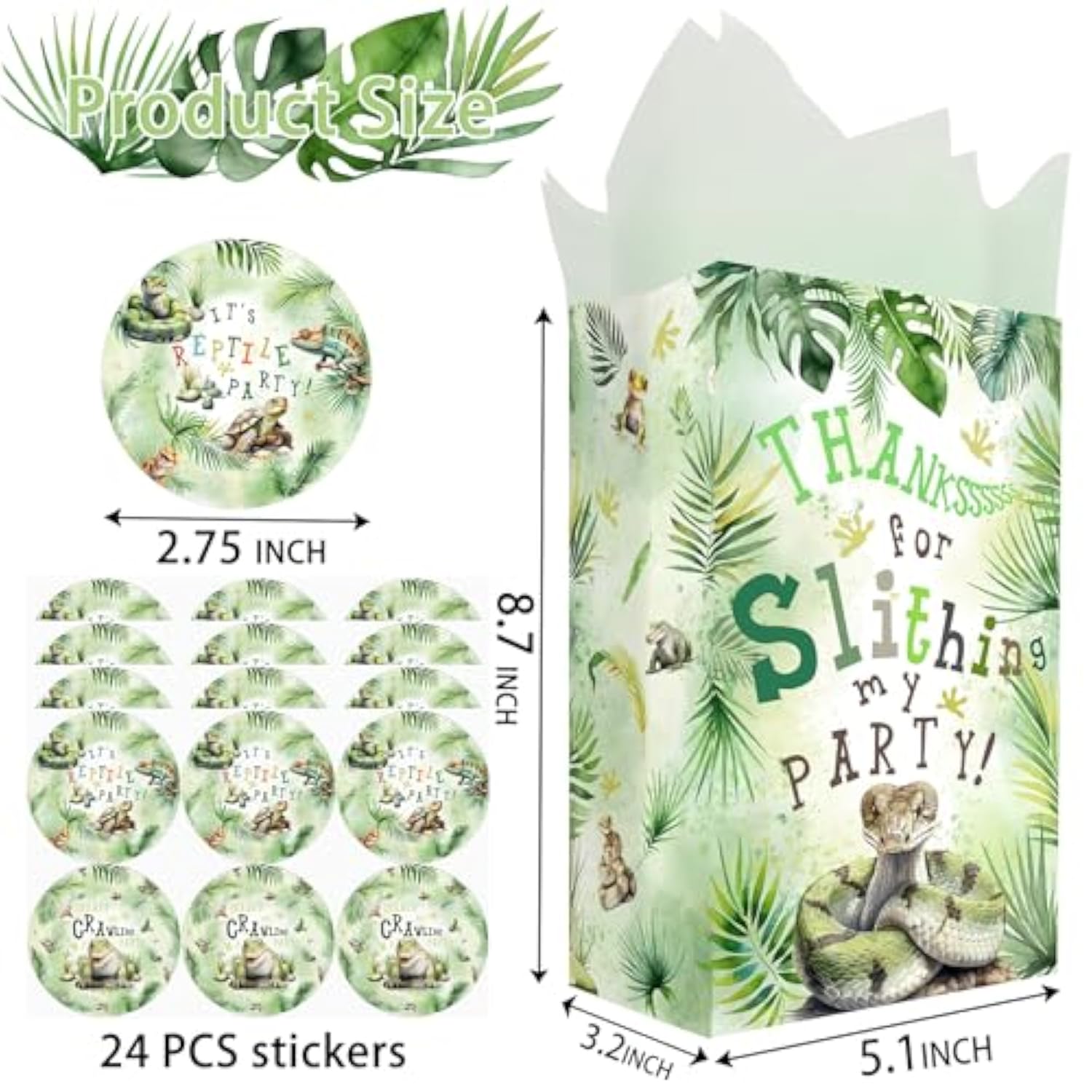 24 Reptile Party Favor Bags With Stickers Reptile Goodie Bags Reptile Party Favors For Kids Reptile Birthday Party Supplies