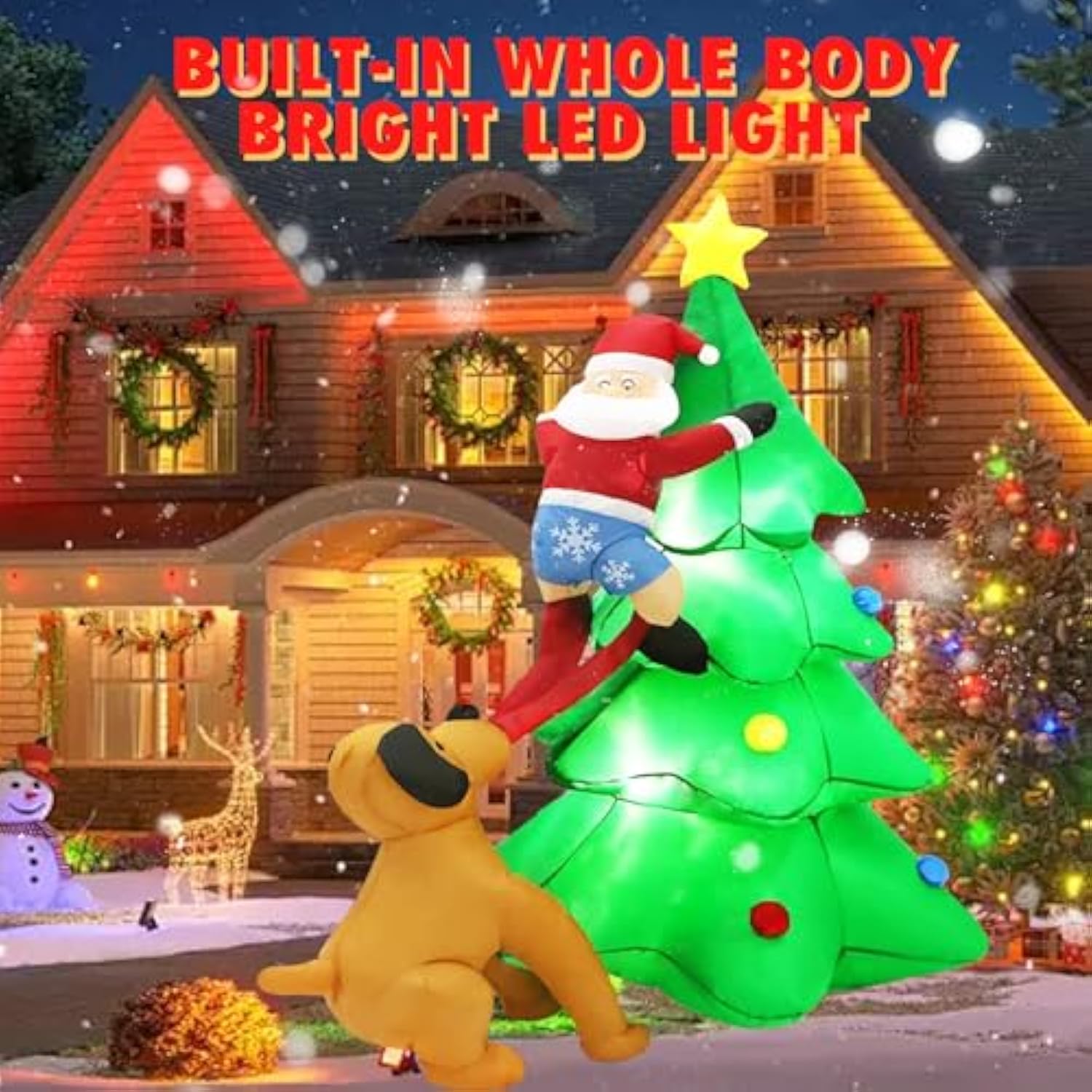 6Ft Christmas Inflatables Tree Outdoor Decoration With Led Lights, Santa Claus Chased By Dog Inflatable Christmas Tree B
