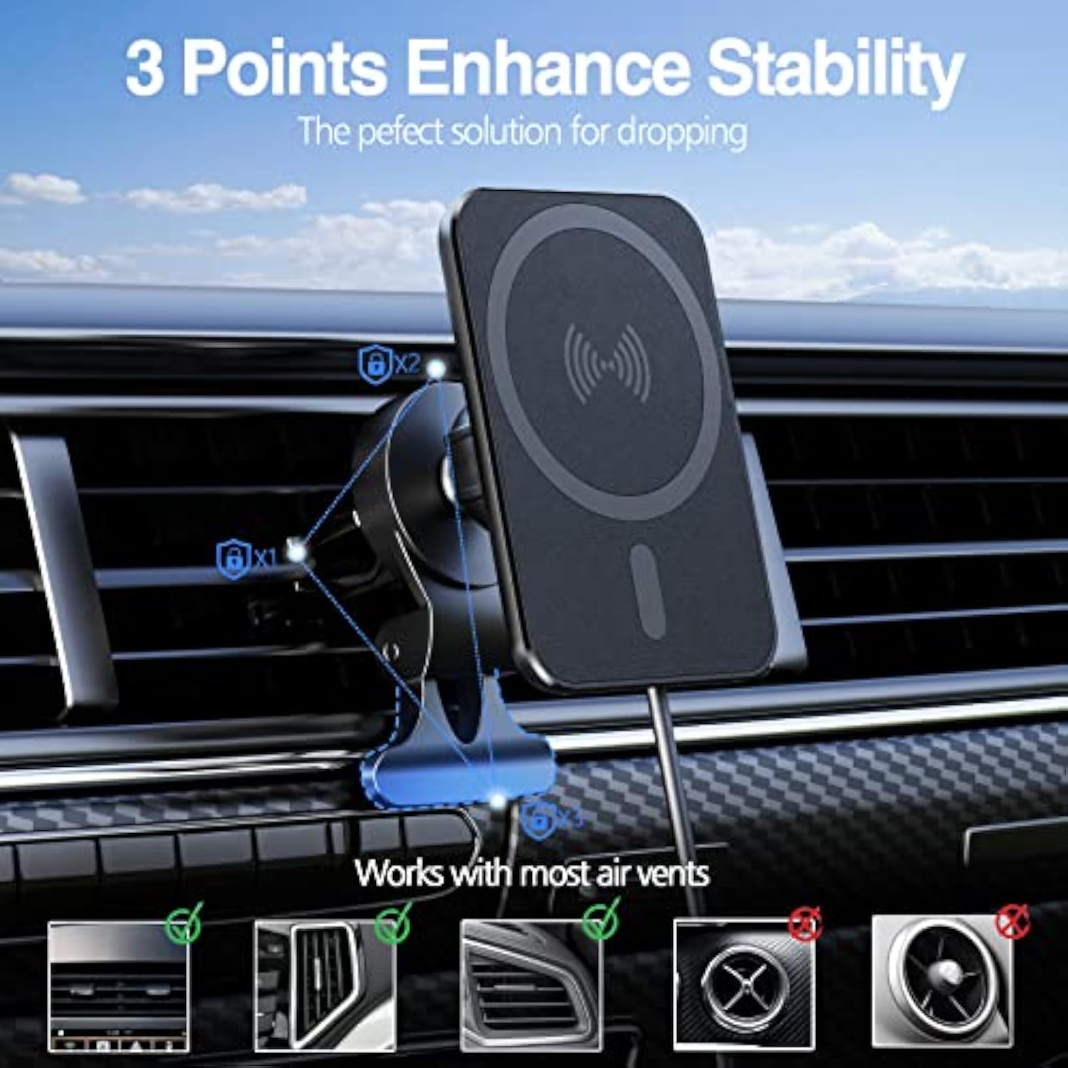 For Magsafe Car Mount Charger For Iphone 15, 15W Fast Charging, For Magsafe Car Charger, Powerful Magnetic Wireless Car Charger Air Vent Phone Holder For Iphone 15/14/13/12 Series With Car Charger