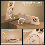 iPhone 16 Pro Case with Stand, Clear Magnetic Edge Plating, Invisible Ring Holder, Slim Protective Shockproof Kickstand Phone Case for iPhone 16 Pro 6.3 inch, Desert Titanium Gold