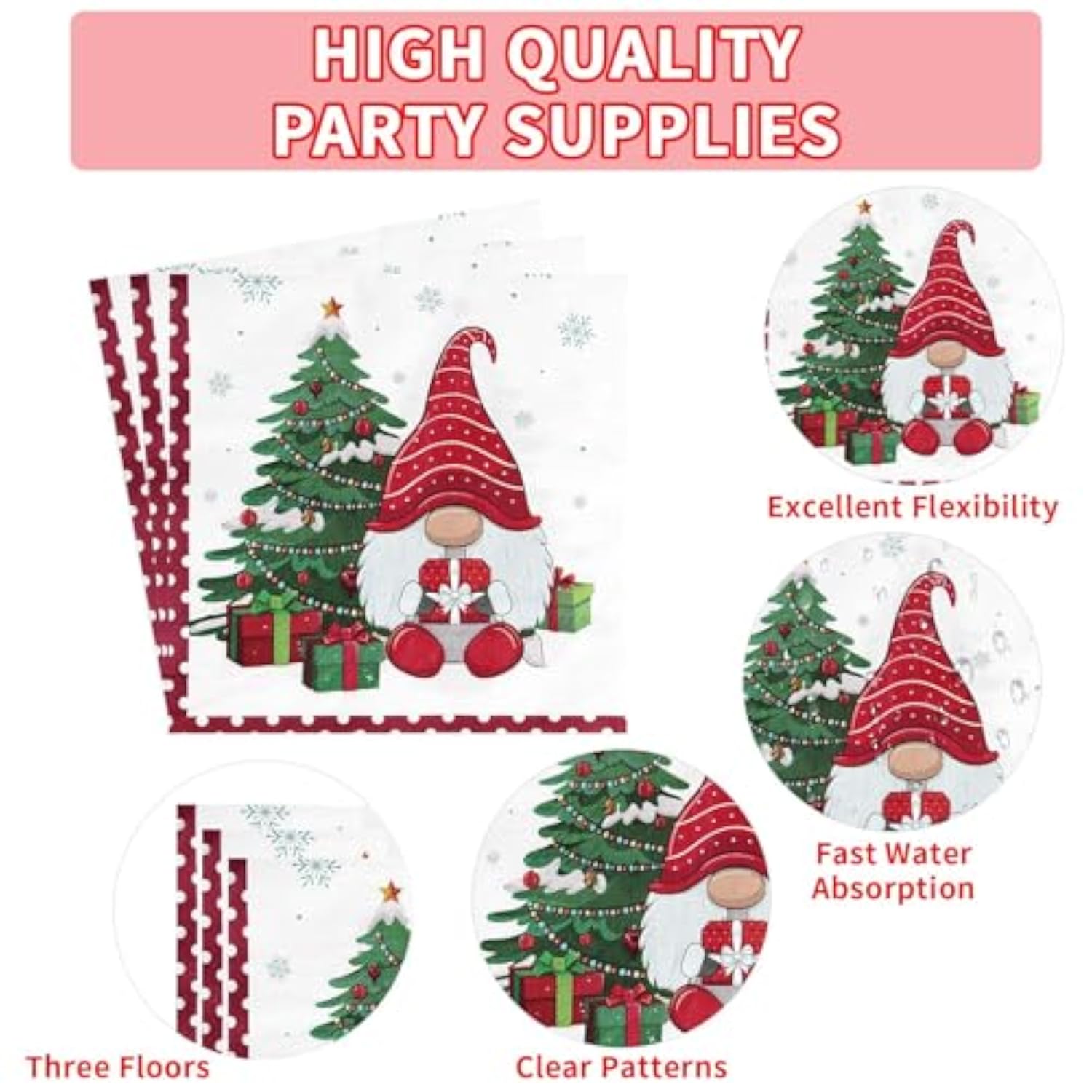 96Pcs Christmas Gnomes Party Supplies - 350 Gsm Disposable Tree Gnome Plates And Napkins Tableware Sets For Merry Birthday Party Decorations, Winter Holiday, Xmas - Serves 24