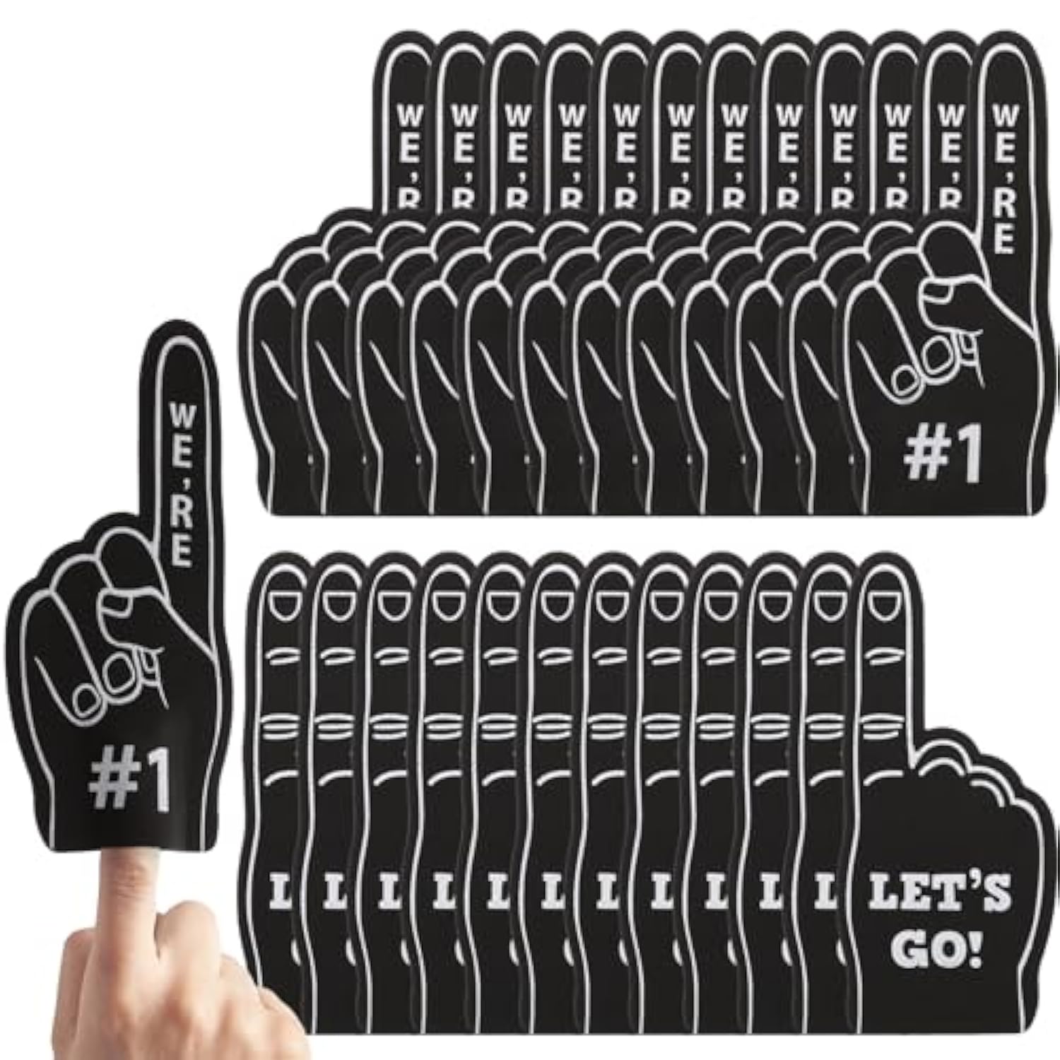 24 Pcs Mini Foam Fingers #1 For Fans Cheerleader, We'Re #1 And Let'S Go Sport Fan Foam Finger, Sports Themed Party Supplies For Baseball Basketball Football Sports Events(Black)