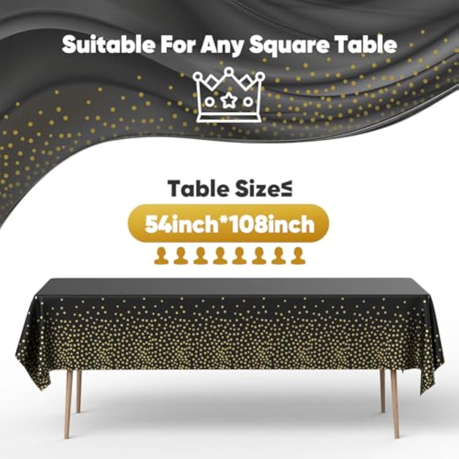 12-Pack Black Gold Disposable Tablecloths 54x108 Inch Waterproof Party Decor
