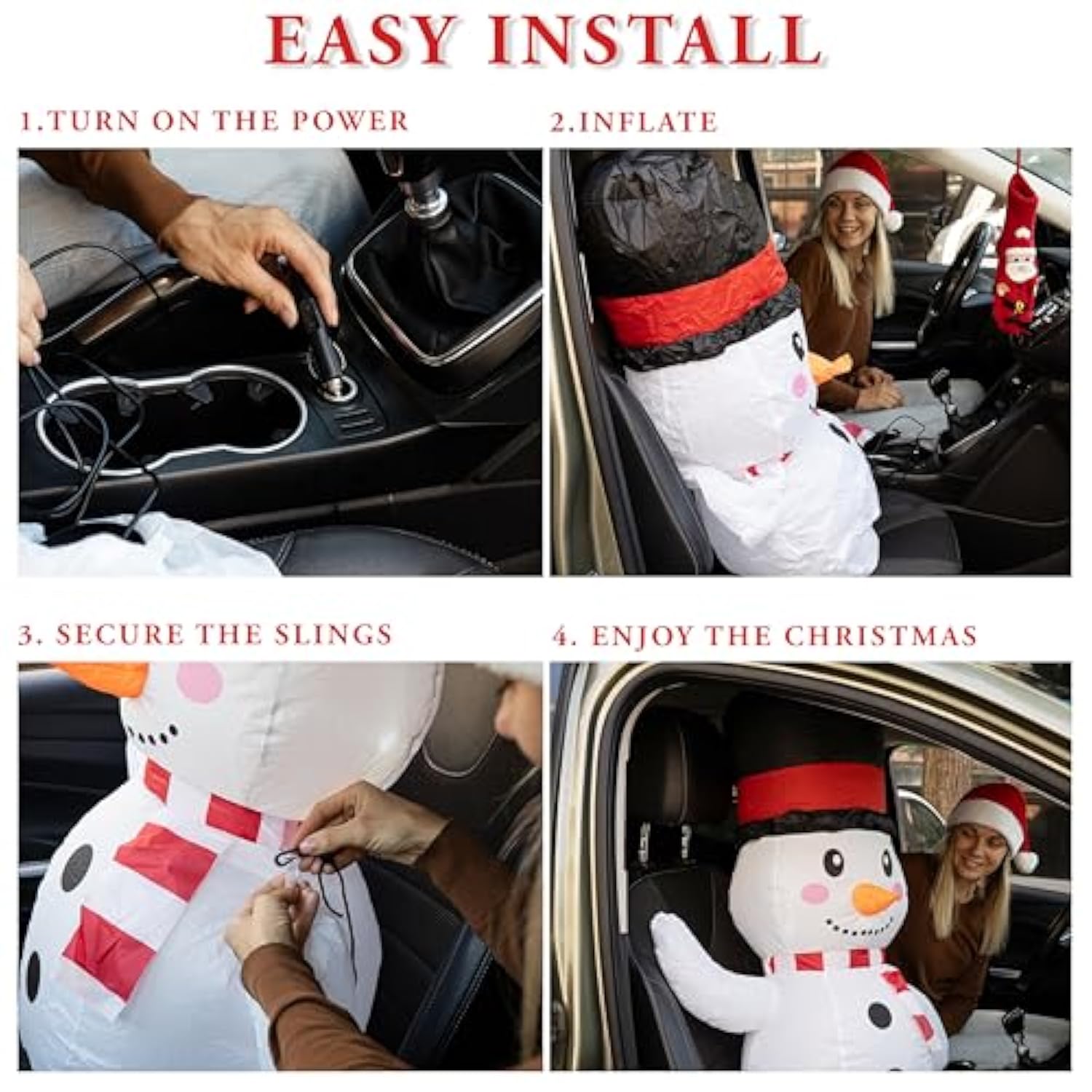 Christmas Snowman Blow-Up Décor For Cars, Vehicle Buddy Inflatable With 12V Car Blower Plug Led Lights Decoration Easy S