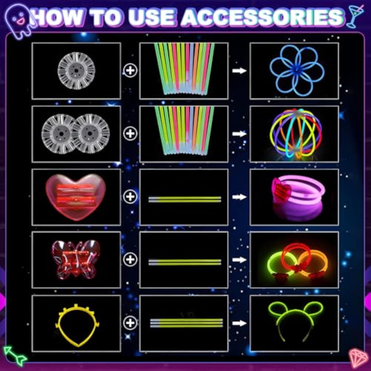470Psc Glow In The Dark Party Supplies For Kids Adults Birthdays,Light Up Party Favors With?200 Glow Sticks Bulk?Diy Glow Necklaces Glasses Bracelets Headband, Christmas Neon Party Supplies