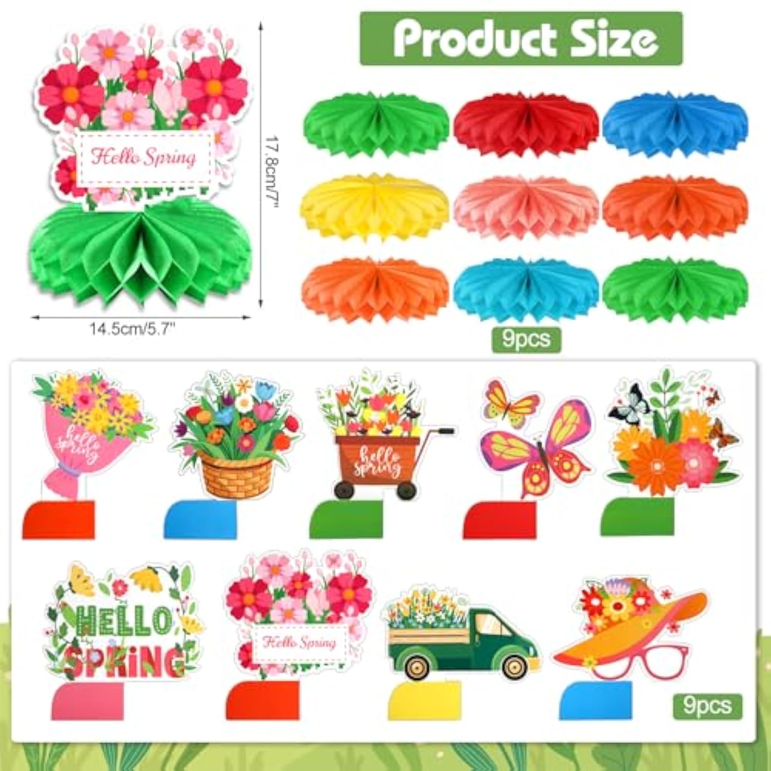 9Pcs Hello Spring Honeycomb Centerpiece Decorations, Spring Tulips Table Topper Centerpiece For Welcome Spring Party Supplies Floral Birthday Honeycomb Centerpiece