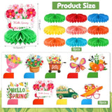 9Pcs Hello Spring Honeycomb Centerpiece Decorations, Spring Tulips Table Topper Centerpiece For Welcome Spring Party Supplies Floral Birthday Honeycomb Centerpiece