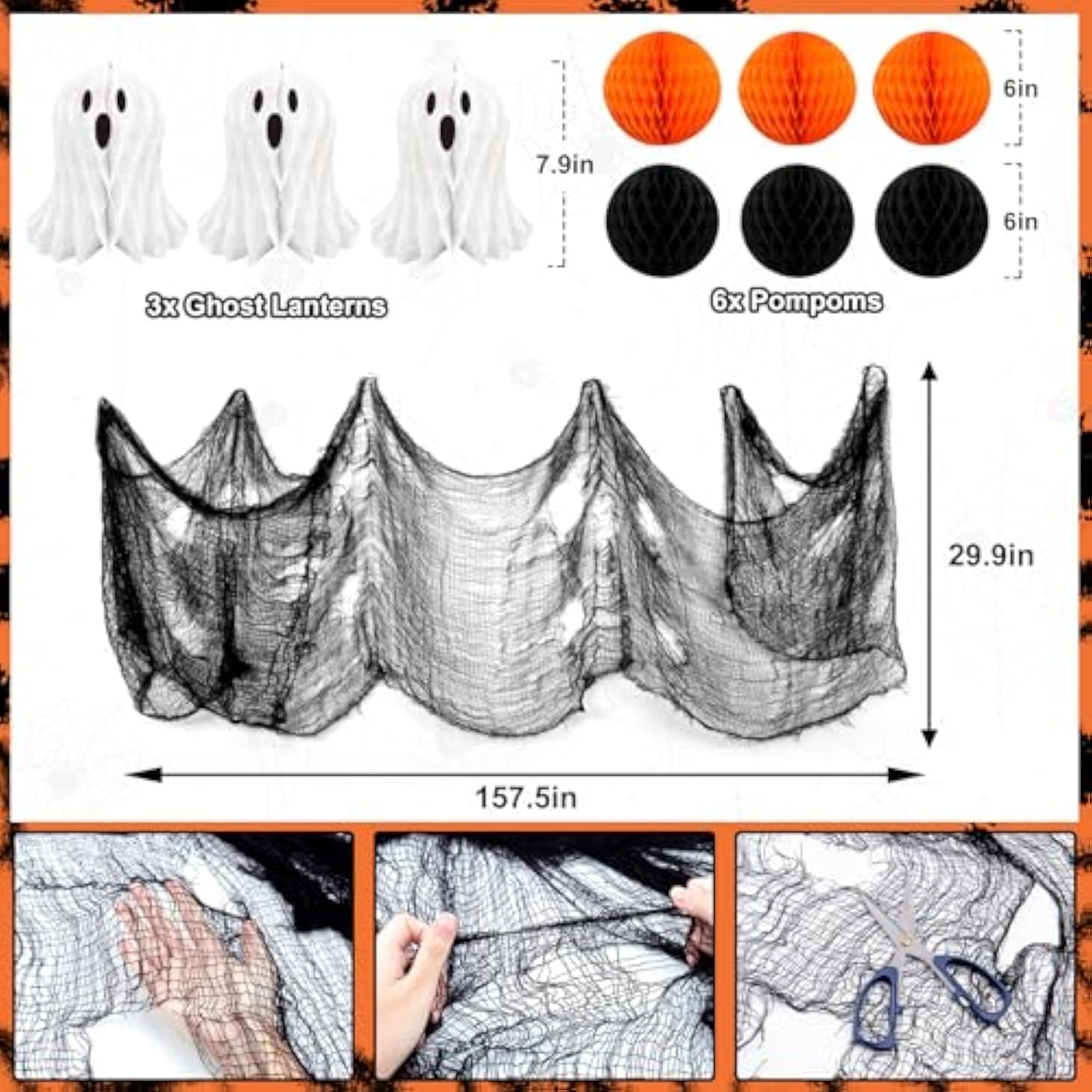 Halloween Party Decoration Kit: Ghost Banner, Creepy Cloth & Bat Stickers