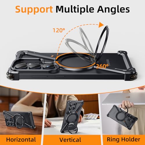 for  Galaxy S26 Ultra Case with Magnetic Stand, Frameless Metal S26 Ultra Slim Case with S Pen Cutout, Drop-Proof Protective Cover for Galaxy