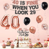 40Th Birthday Decorations For Women, Pre-Strung 40 Is Fine When You Look 29 Banner, Number 40 Balloons Cake & Cupcake Toppers Party Supplies Kit, 40 Year Old Birthday Party Decorations