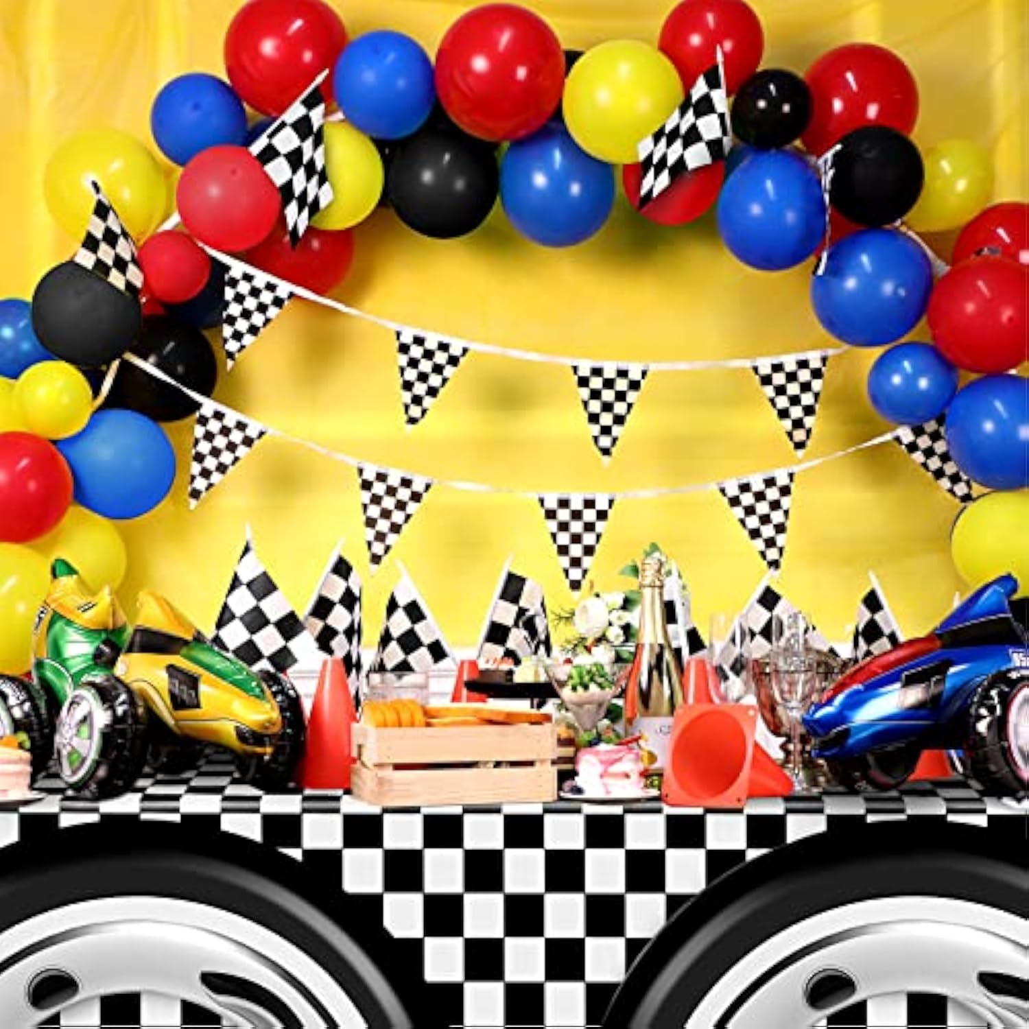24 Pieces Race Car Party Supplies Include Traffic Cones Checkered Flag