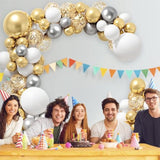 80 Pcs Gold Silver Latex Balloons Garland Arch Set White Confetti Balloon Different Sizes For Wedding Birthday Graduation Baby Shower Bachelorette Engagement Anniversary Party Decorations