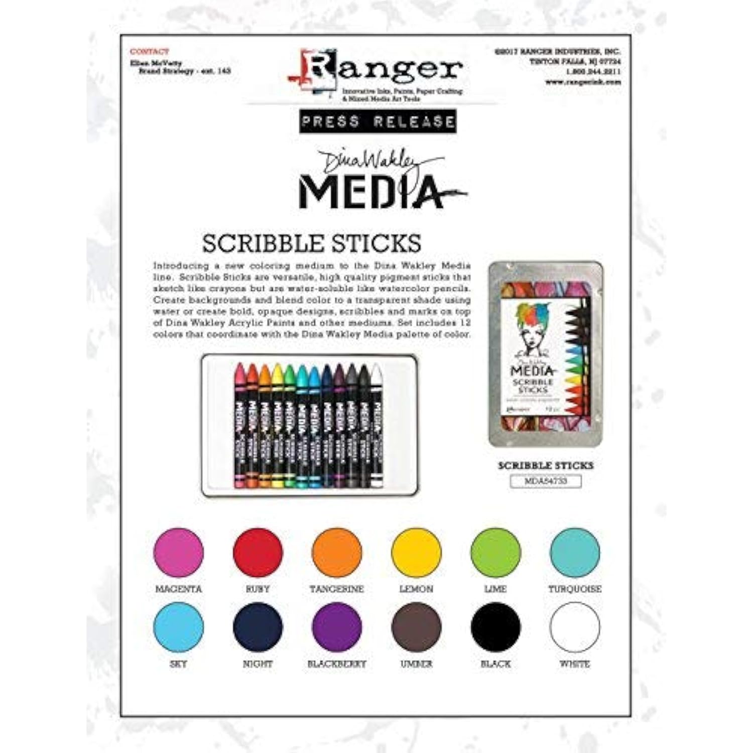Ranger MDA54733 Dina Wakley Media Scribble Sticks 12/Pkg