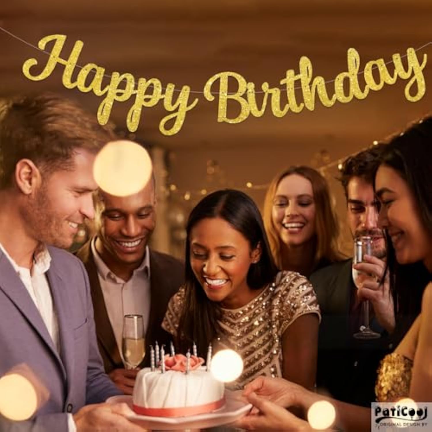 Gold Happy Birthday Banner, Pre-Strung Glitter Gold Birthday Sign, 10 Feet, No Diy, Happy Birthday Garland For Women Men Birthday Party Decorations Supplies