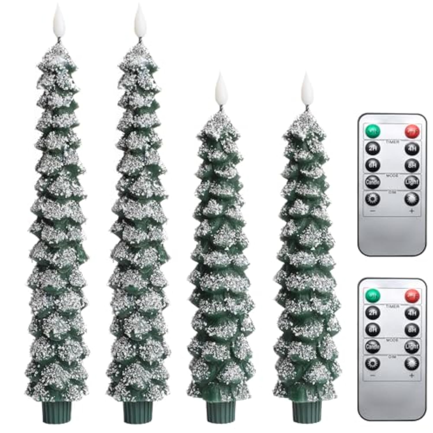 4 Pcs Flameless Taper Candles, Christmas Tree Candles With Remote, Battery Operated Candlesticks, Flickering Led Window Candlelights Real Wax Christmas Candlesticks H9.45,11.4”Green