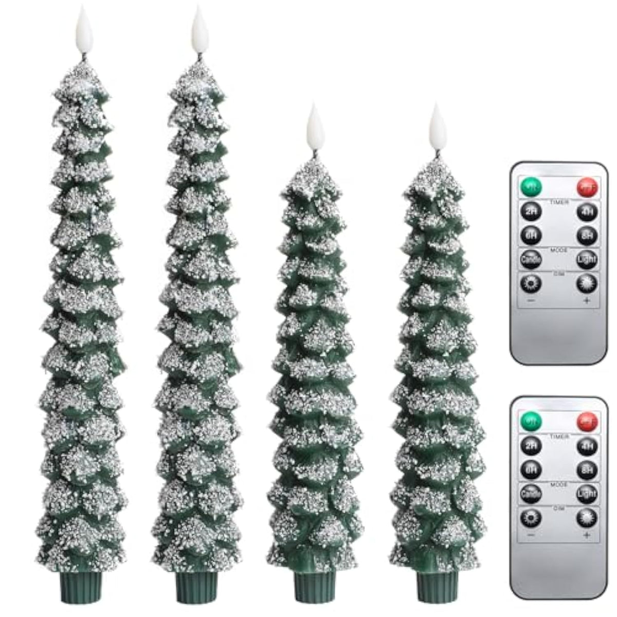 4 Pcs Flameless Taper Candles, Christmas Tree Candles With Remote, Battery Operated Candlesticks, Flickering Led Window Candlelights Real Wax Christmas Candlesticks H9.45,11.4”Green