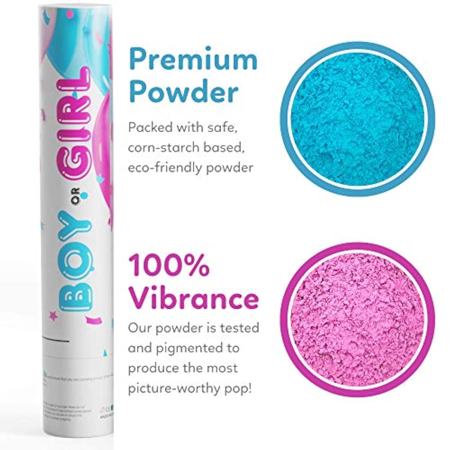 Gender Reveal Powder Smoke Bombs - 3 Pink & 3 Blue Poppers, Biodegradable