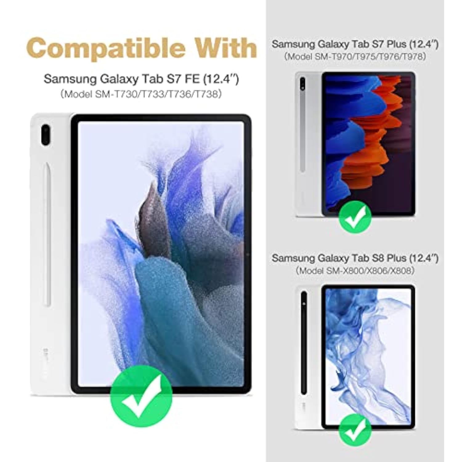 Samsung Galaxy Tab S7 Fe Case For Tablet S7+ Plus, S8+ Plus, Built-In Screen P