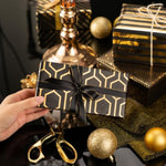 Wrapping Paper Roll Set - Black And Gold Foil Stripe, Geometric Patterns Luxury Gift Wrap For Graduation, Wedding, Bridal Shower, Birthday - 3 Rolls: 17 Inch X 120 Inch Per Roll
