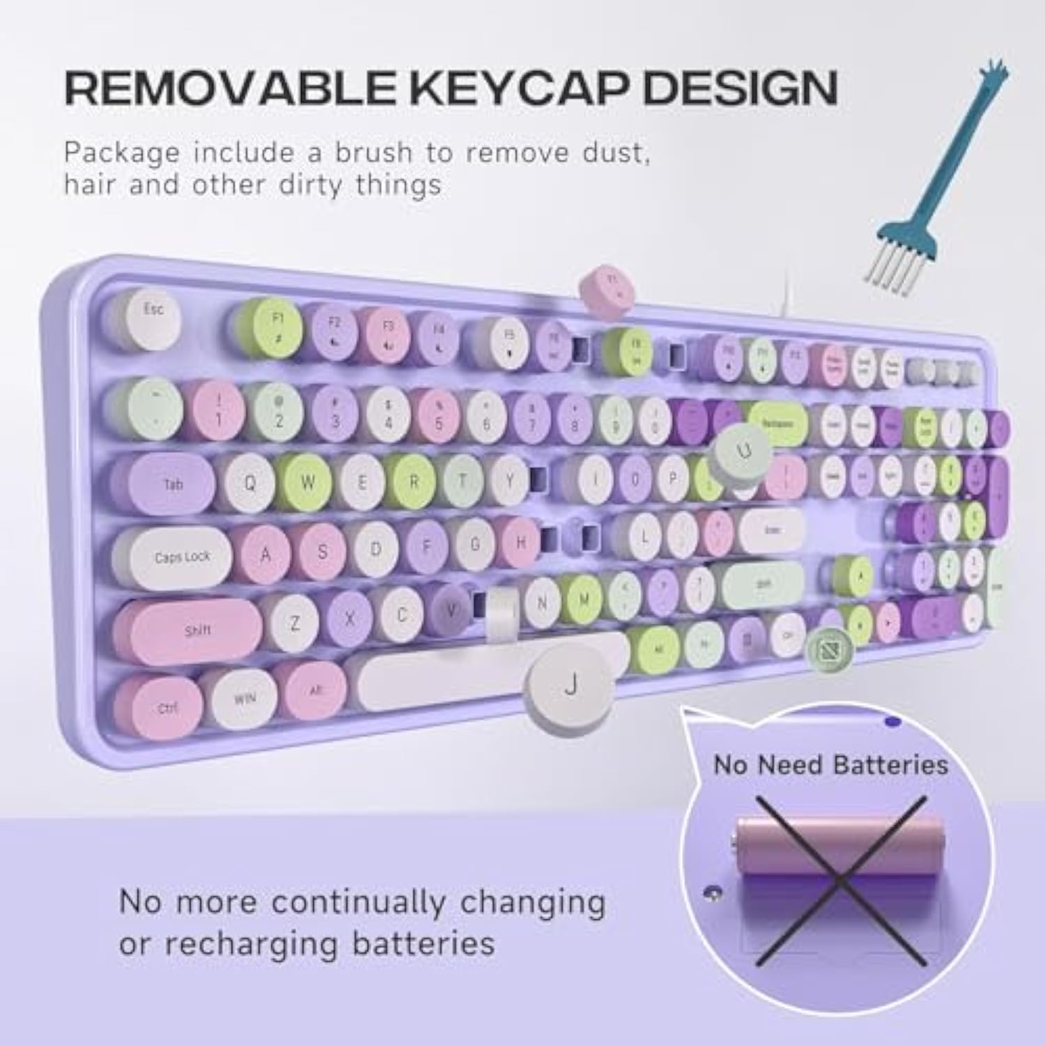 Wired Computer Keyboard - Green-White Full-Size Round Keycaps Typewriter Keybo